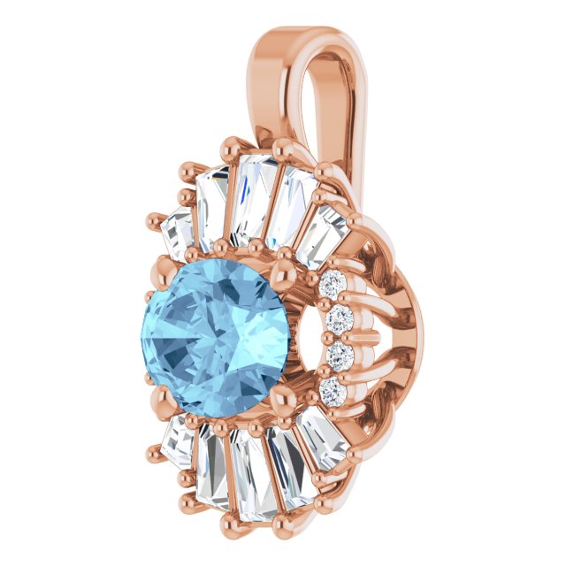 14K Gold Oval Natural Aquamarine Halo-Style Necklace or Pendant - Rose Gold - view 6