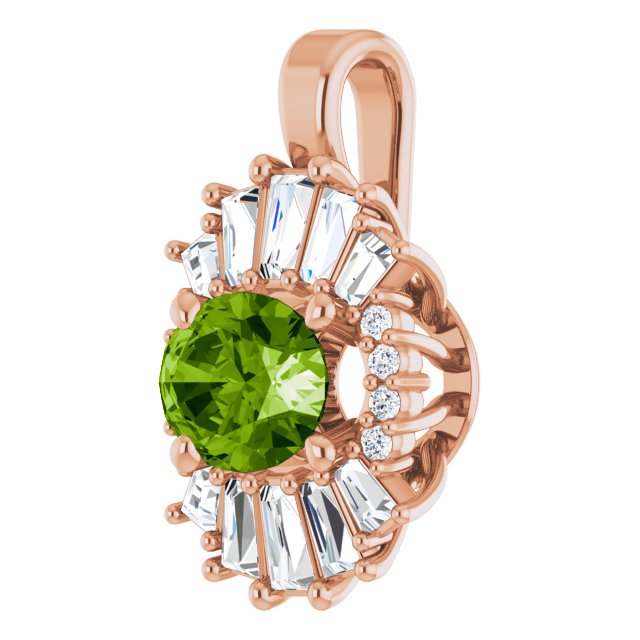 14K Gold Oval Natural Peridot Halo-Style Necklace or Pendant - Rose Gold - view 6