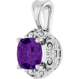 Platinum Round Natural Amethyst & Natural Diamond Accented Sculptural Pendant - view 2