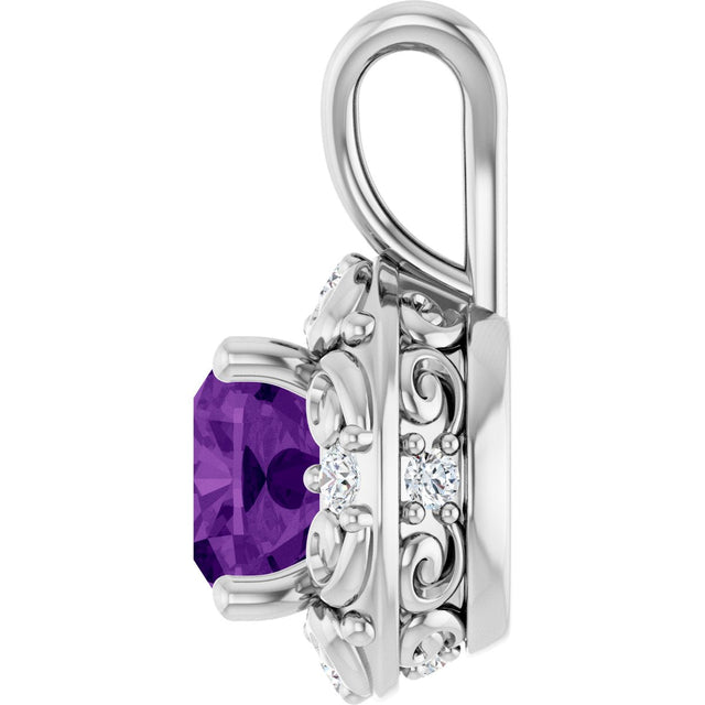 Platinum Round Natural Amethyst & Natural Diamond Accented Sculptural Pendant - view 3