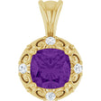 14K Gold Round Natural Amethyst & Natural Diamond Accented Sculptural Pendant - Yellow Gold