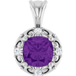 Platinum Round Natural Amethyst & Natural Diamond Accented Sculptural Pendant