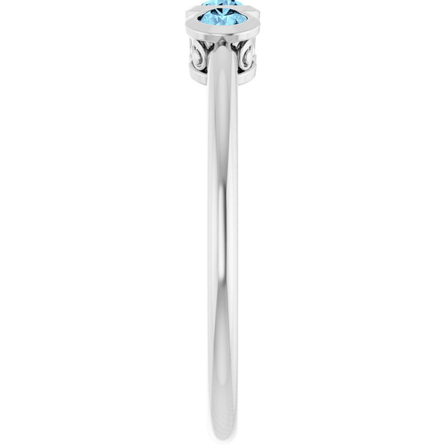 Platinum Round Natural Aquamarine Three-Stone Bezel-Set Ring - view 9