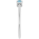 14K Gold Round Natural Aquamarine Three-Stone Bezel-Set Ring - White Gold - view 9
