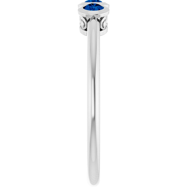 Platinum Round Natural Blue Sapphire Three-Stone Bezel-Set Ring - view 9