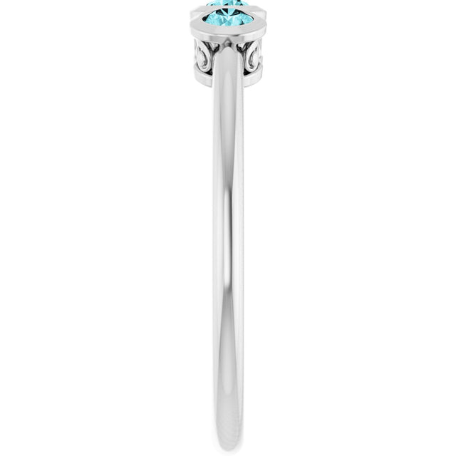 Platinum Round Natural Blue Zircon Three-Stone Bezel-Set Ring - view 9