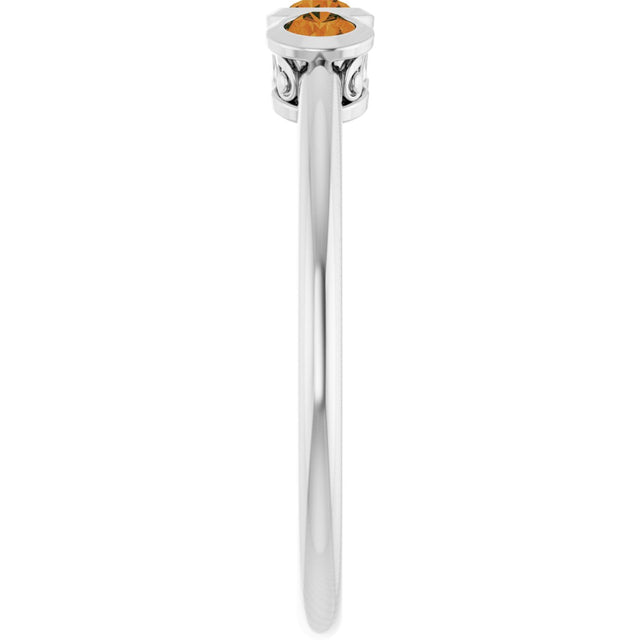 14K Gold Round Natural Citrine Three-Stone Bezel-Set Ring - White Gold - view 9