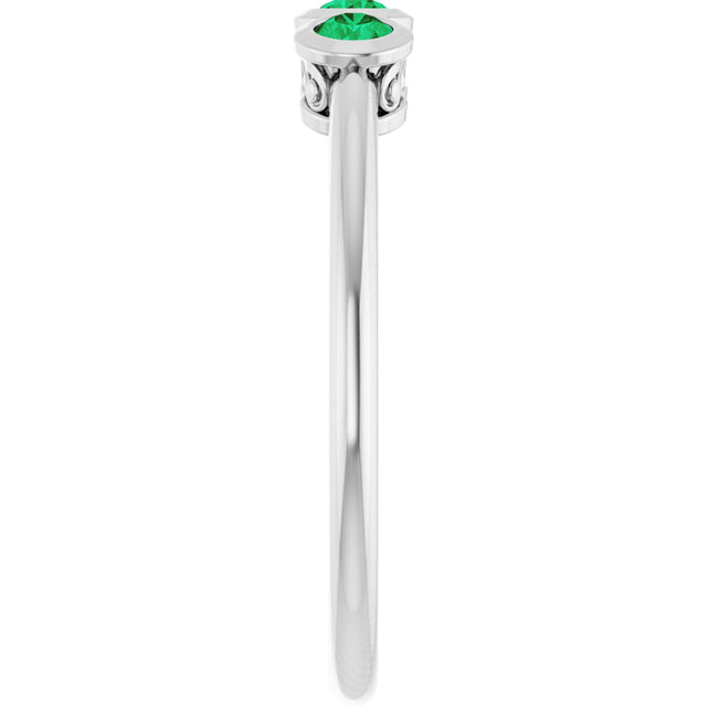 Platinum Round Natural Emerald Three-Stone Bezel-Set Ring - view 9