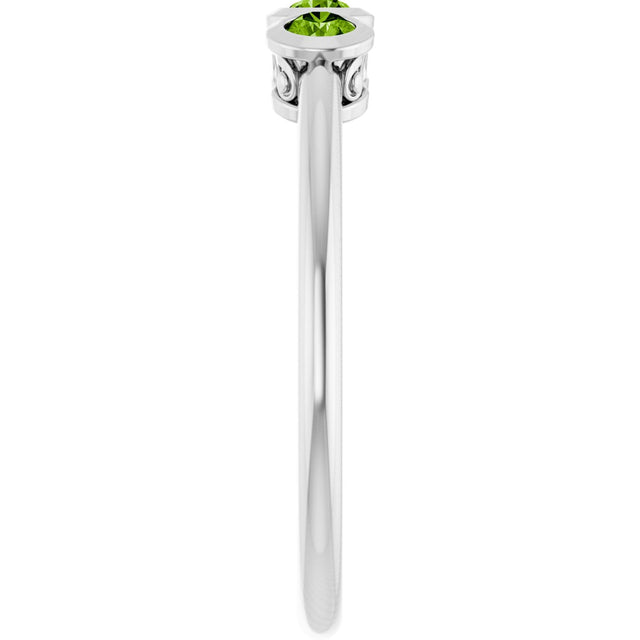 Platinum Round Natural Peridot Three-Stone Bezel-Set Ring - view 9