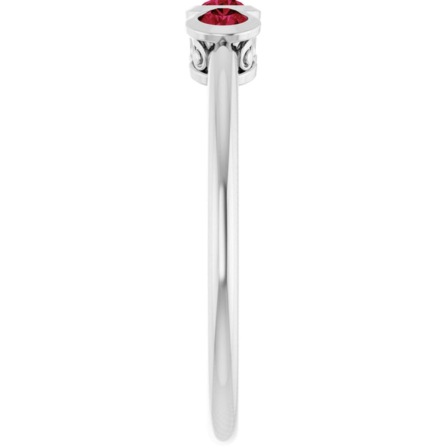 Platinum Round Natural Ruby Three-Stone Bezel-Set Ring - view 9