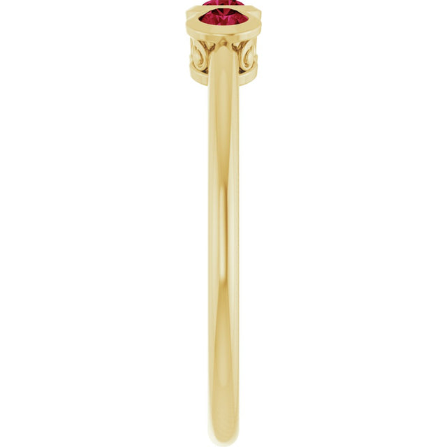 14K Gold Round Natural Ruby Three-Stone Bezel-Set Ring - Yellow Gold - view 9