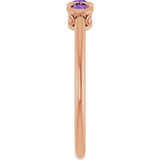 14K Gold Round Natural Amethyst Three-Stone Bezel-Set Ring - Rose Gold - view 9