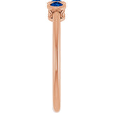 14K Gold Round Natural Blue Sapphire Three-Stone Bezel-Set Ring - Rose Gold - view 9