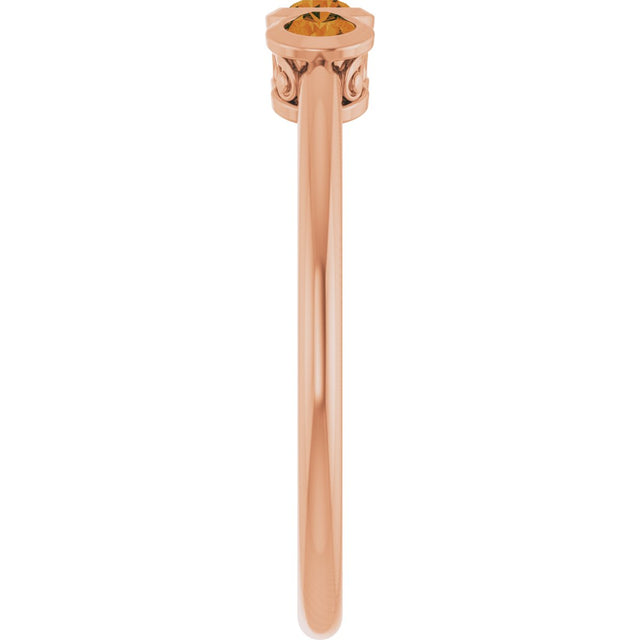 14K Gold Round Natural Citrine Three-Stone Bezel-Set Ring - Rose Gold - view 9