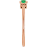 14K Gold Round Natural Emerald Three-Stone Bezel-Set Ring - Rose Gold - view 9