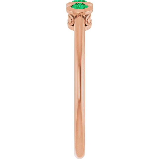 14K Gold Round Natural Emerald Three-Stone Bezel-Set Ring - Rose Gold - view 9