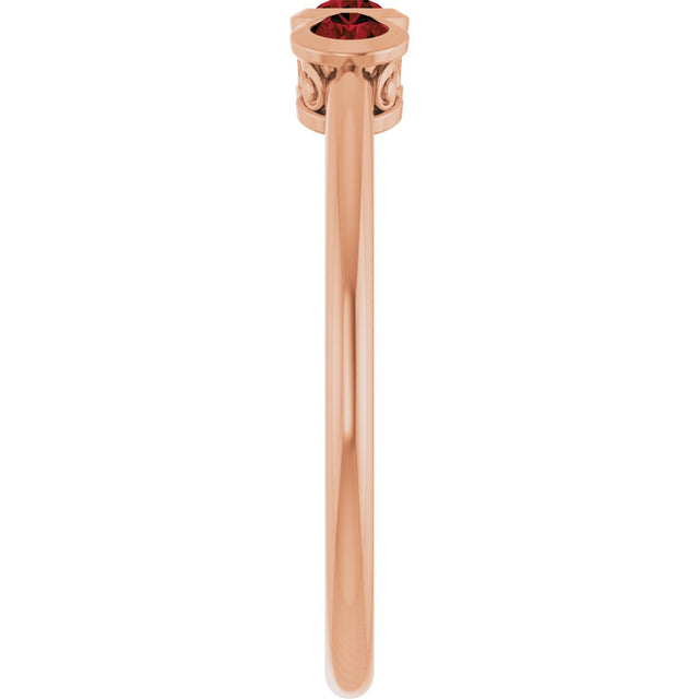 14K Gold Round Natural Mozambique Garnet Three-Stone Bezel-Set Ring - Rose Gold - view 9