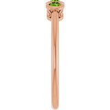 14K Gold Round Natural Peridot Three-Stone Bezel-Set Ring - Rose Gold - view 9
