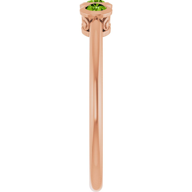 14K Gold Round Natural Peridot Three-Stone Bezel-Set Ring - Rose Gold - view 9