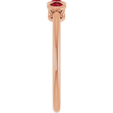 14K Gold Round Natural Ruby Three-Stone Bezel-Set Ring - Rose Gold - view 9