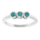 14K Gold Round Natural Alexandrite Three-Stone Bezel-Set Ring - White Gold - view 8
