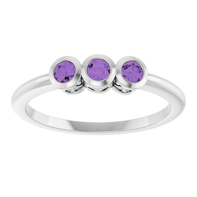 Platinum Round Natural Amethyst Three-Stone Bezel-Set Ring - view 8