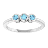 Platinum Round Natural Aquamarine Three-Stone Bezel-Set Ring - view 8