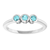 Platinum Round Natural Blue Zircon Three-Stone Bezel-Set Ring - view 8