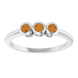14K Gold Round Natural Citrine Three-Stone Bezel-Set Ring - White Gold - view 8