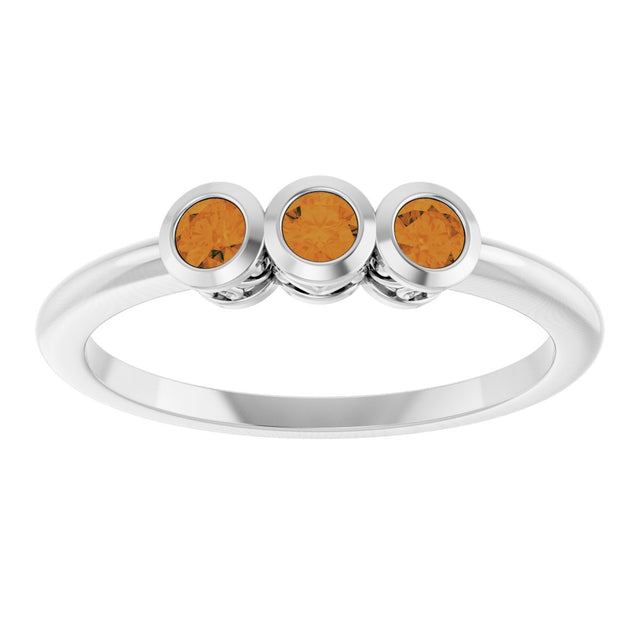 14K Gold Round Natural Citrine Three-Stone Bezel-Set Ring - White Gold - view 8