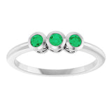 14K Gold Round Natural Emerald Three-Stone Bezel-Set Ring - White Gold - view 8