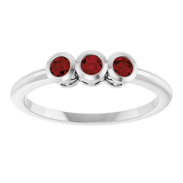 Platinum Round Natural Mozambique Garnet Three-Stone Bezel-Set Ring - view 8