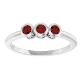 14K Gold Round Natural Mozambique Garnet Three-Stone Bezel-Set Ring - White Gold - view 8