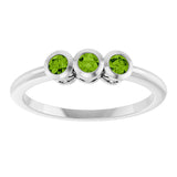 14K Gold Round Natural Peridot Three-Stone Bezel-Set Ring - White Gold - view 8