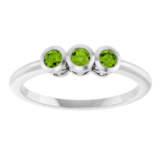 14K Gold Round Natural Peridot Three-Stone Bezel-Set Ring - White Gold - view 8