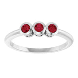 14K Gold Round Natural Ruby Three-Stone Bezel-Set Ring - White Gold - view 8