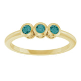 14K Gold Round Natural Alexandrite Three-Stone Bezel-Set Ring - Yellow Gold - view 8