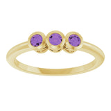 14K Gold Round Natural Amethyst Three-Stone Bezel-Set Ring - Yellow Gold - view 8