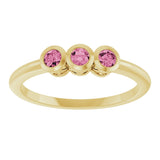 14K Gold Round Natural Pink Tourmaline Three-Stone Bezel-Set Ring - Yellow Gold - view 8