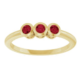 14K Gold Round Natural Ruby Three-Stone Bezel-Set Ring - Yellow Gold - view 8