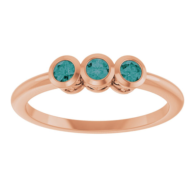 14K Gold Round Natural Alexandrite Three-Stone Bezel-Set Ring - Rose Gold - view 8