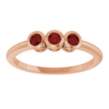 14K Gold Round Natural Mozambique Garnet Three-Stone Bezel-Set Ring - Rose Gold - view 8
