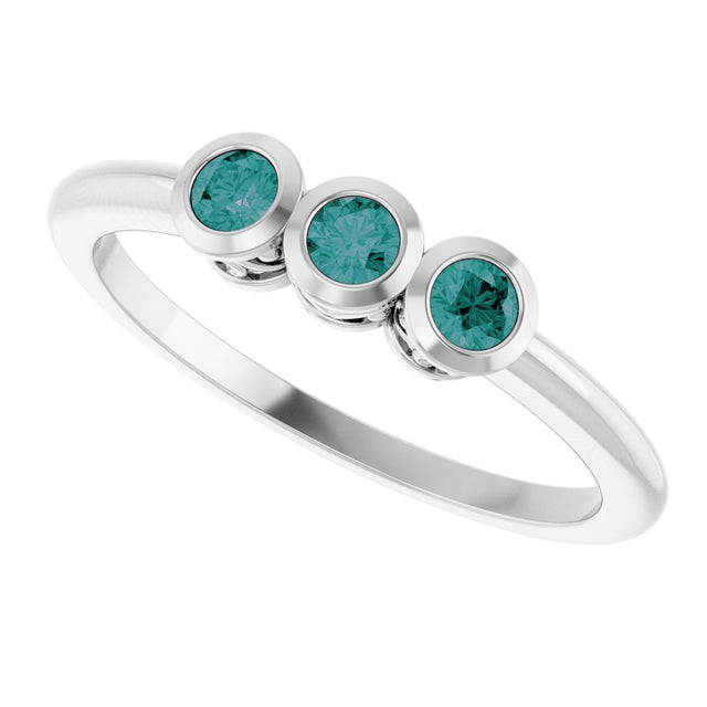 Platinum Round Natural Alexandrite Three-Stone Bezel-Set Ring - view 10