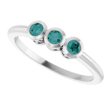 14K Gold Round Natural Alexandrite Three-Stone Bezel-Set Ring - White Gold - view 10