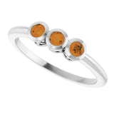 14K Gold Round Natural Citrine Three-Stone Bezel-Set Ring - White Gold - view 10