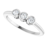 14K Gold Round Natural Diamond Three-Stone Bezel-Set Ring – 2.5-4mm Stones - White Gold - view 10