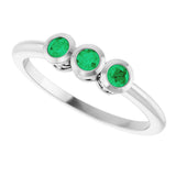 14K Gold Round Natural Emerald Three-Stone Bezel-Set Ring - White Gold - view 10