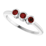 Platinum Round Natural Mozambique Garnet Three-Stone Bezel-Set Ring - view 10
