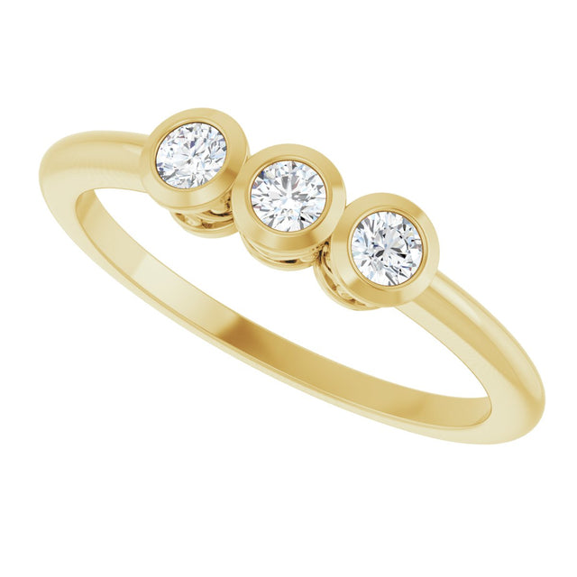 14K Gold Round Natural Diamond Three-Stone Bezel-Set Ring – 2.5-4mm Stones - Yellow Gold - view 10