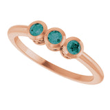 14K Gold Round Natural Alexandrite Three-Stone Bezel-Set Ring - Rose Gold - view 10